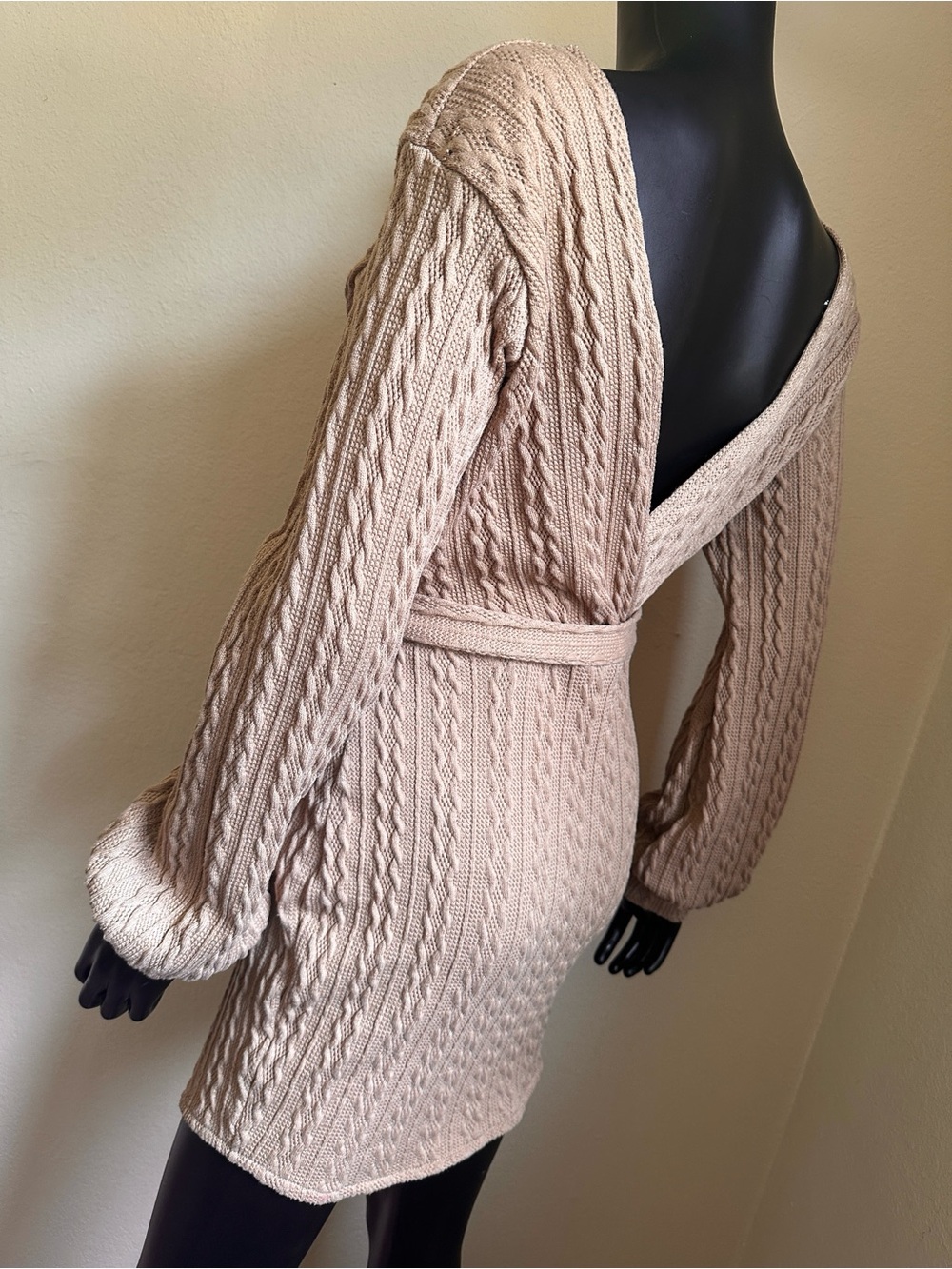 Windsor Cable-Knit Wrap Dress in Taupe - Picture 8 of 13